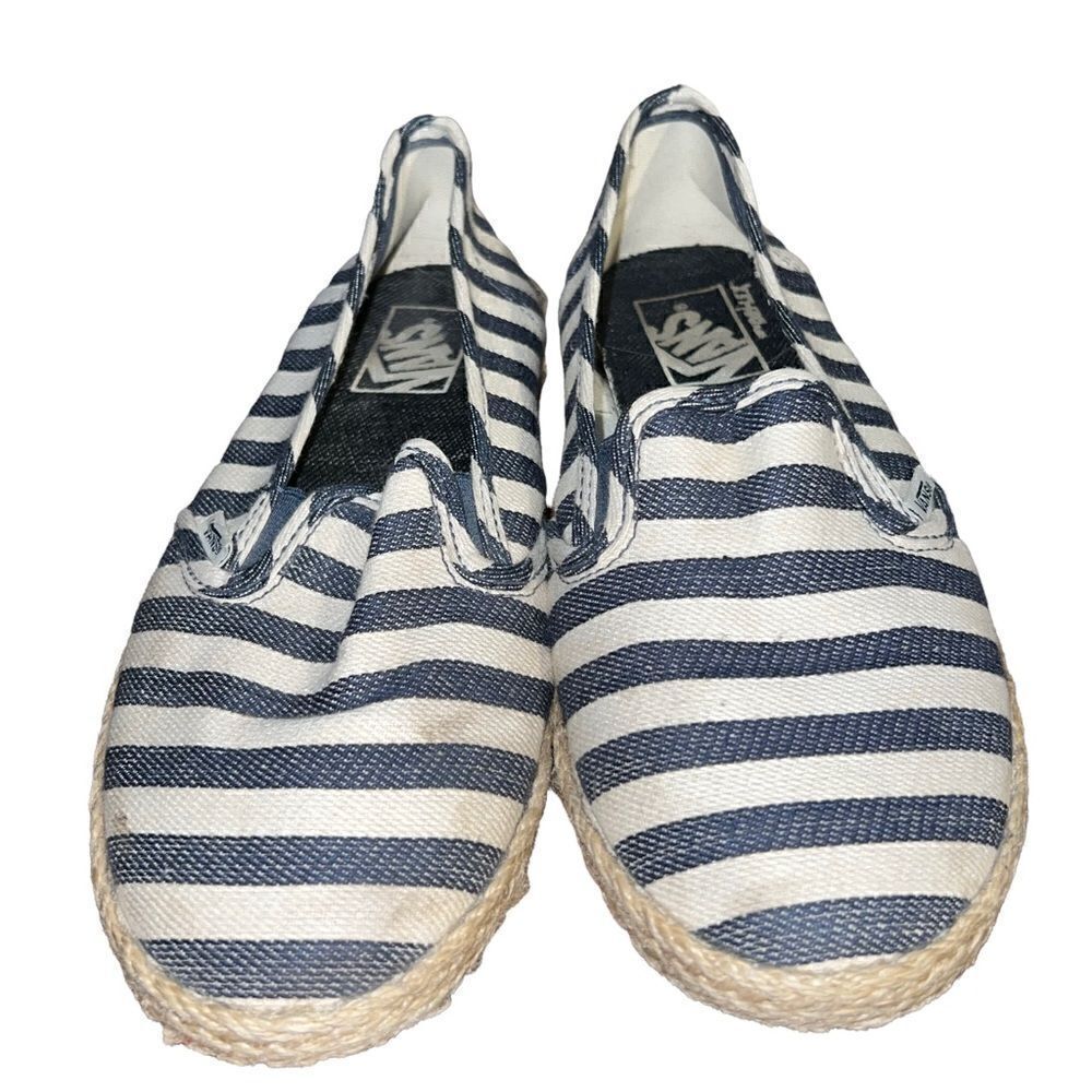 Vans fabric and fiber slip-on shoes in blue and white stripes size 7